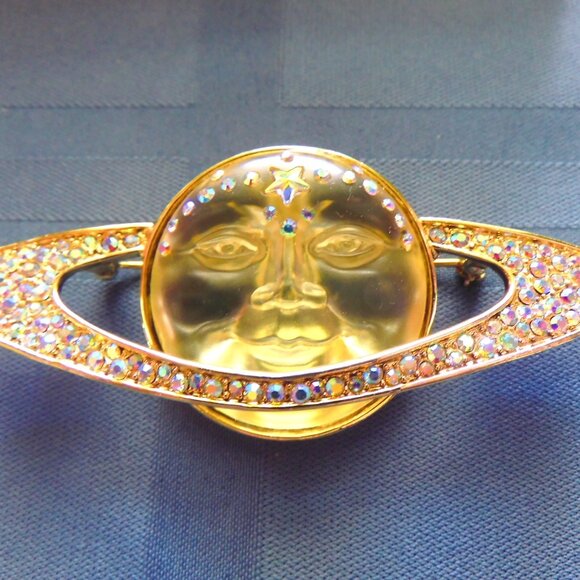 KIRKS FOLLY - SOLAR GALAXY SEAVIEW MOON / VENUS PENDANT or BROOCH / ORIGINAL BOX - Picture 6 of 7